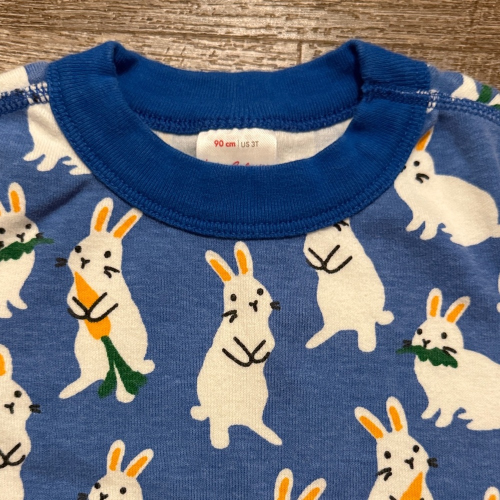 Hanna Andersson 100% Organic Cotton Short John PJ Set w/ Bunny + Striped Print - Picture 6 of 16
